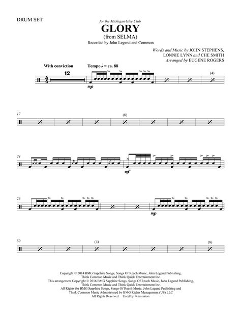 Glory (from Selma) (arr. Eugene Rogers) - Drum Set